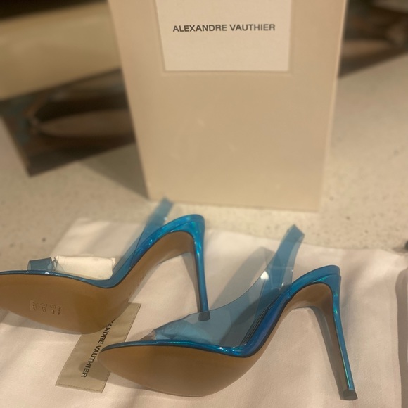 Alexandre Vauthier Transparent Turquoise Blue Slingback Heels US Size6 MSRP $725 - Picture 8 of 9